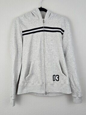 Hollister Gray & Navy Striped Zip Up Hoodie